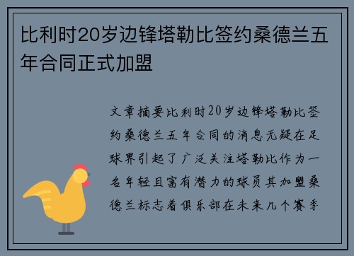 比利时20岁边锋塔勒比签约桑德兰五年合同正式加盟